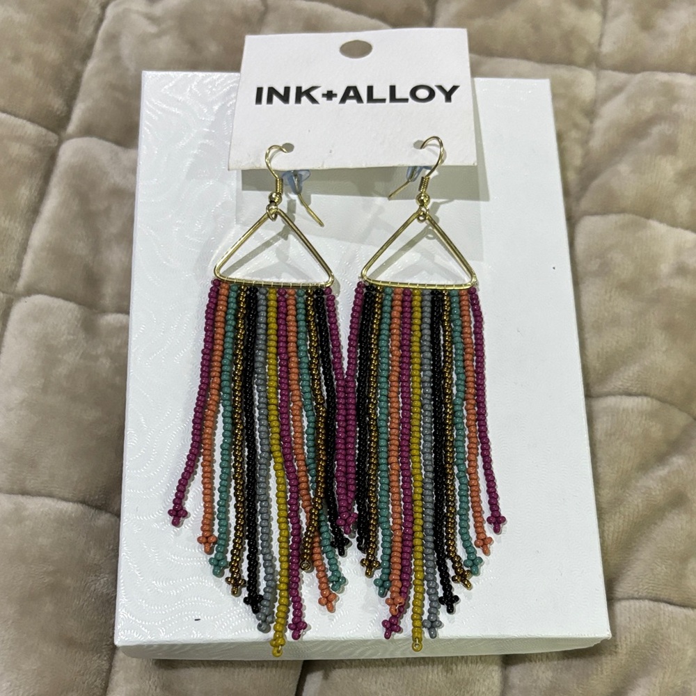 INK+ALLOY Multicolor Beaded Fringe Triangle Drop Earrings
